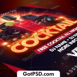 GotPSD.com - Colorful club flyer template featuring vibrant graphics and bold text for promoting nightlife events, fully editable in Adobe Photoshop.